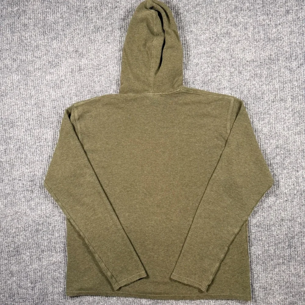 Polo Ralph Lauren Mens XL Olive Green Waffle Knit Thermal Hoodie Orange Trim